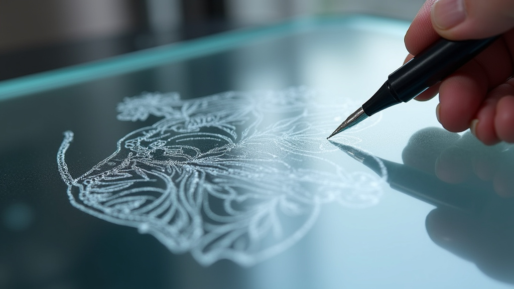 Gravure sur verre à l’aide du Vibroscript, avec pointe diamant et guide de tracé