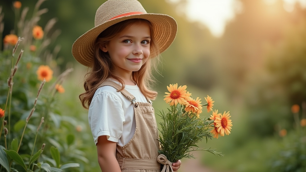 Tenue de jardinier complète : chapeau de paille, salopette en tissu bio, veste imperméable, genouillères