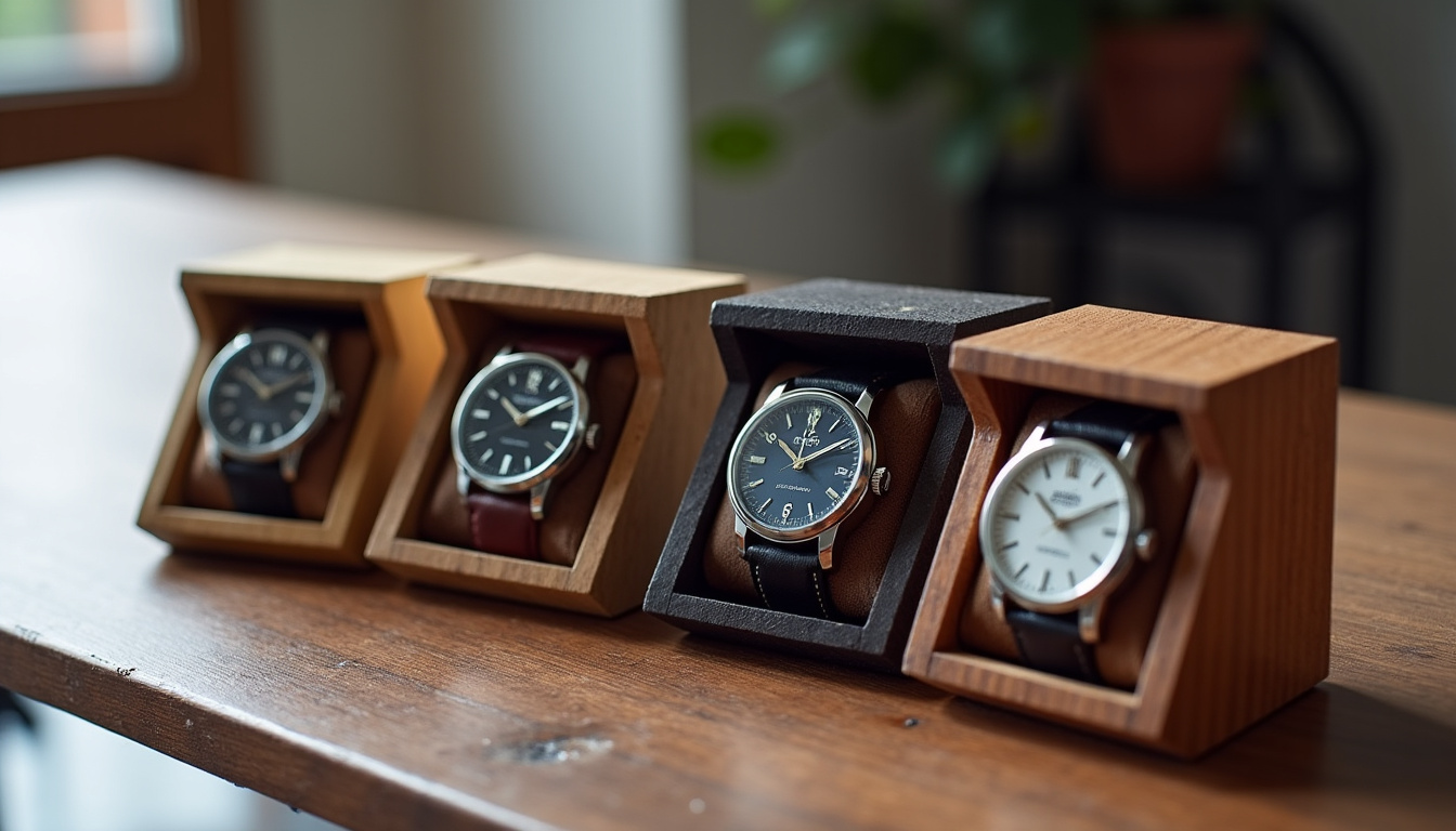 Comparaison des différents matériaux de boîtes à montres: cuir, bois, acrylique et métal