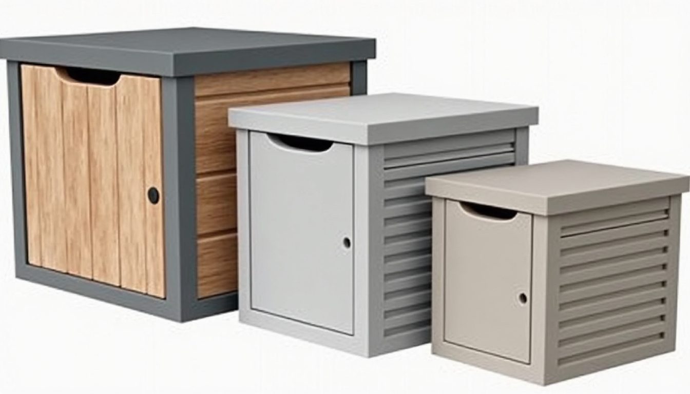 Comparaison des différents matériaux utilisés pour les coffres extérieurs étanches: plastique, bois, métal et polyéthylène