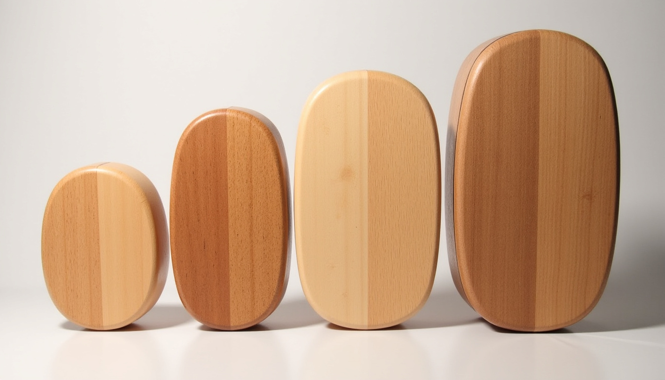 Comparaison visuelle des différentes essences de bois utilisées pour les échiquiers: noyer, acajou, érable, olivier