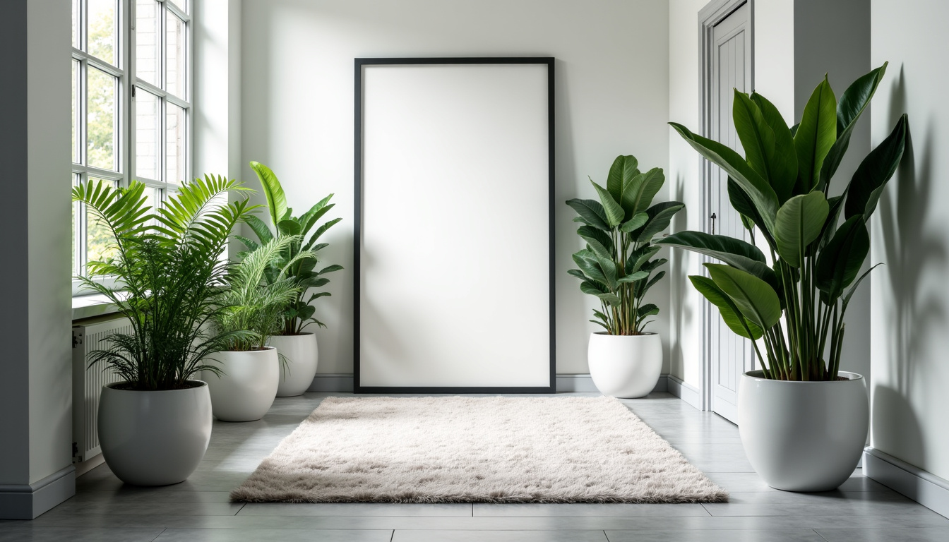 Couloir avec plantes vertes en pots et tapis design pour ajouter confort et style