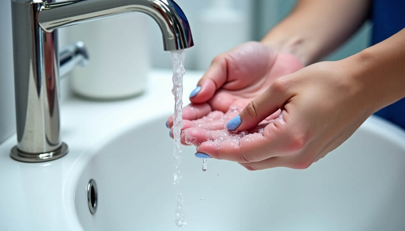 Drap en soie en cours de lavage à la main dans un lavabo avec de l