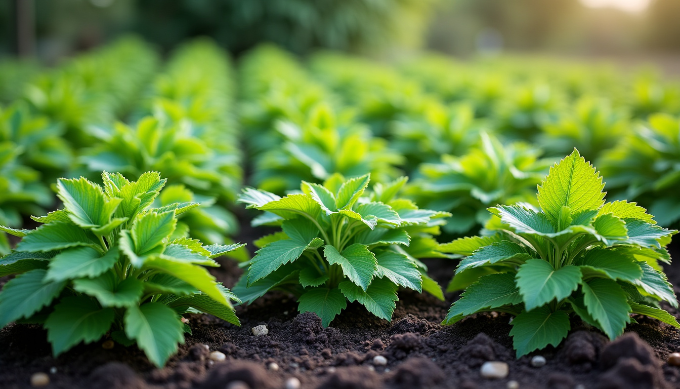 Exemple de paillage organique appliqué autour de plantes pour limiter la pousse des adventices