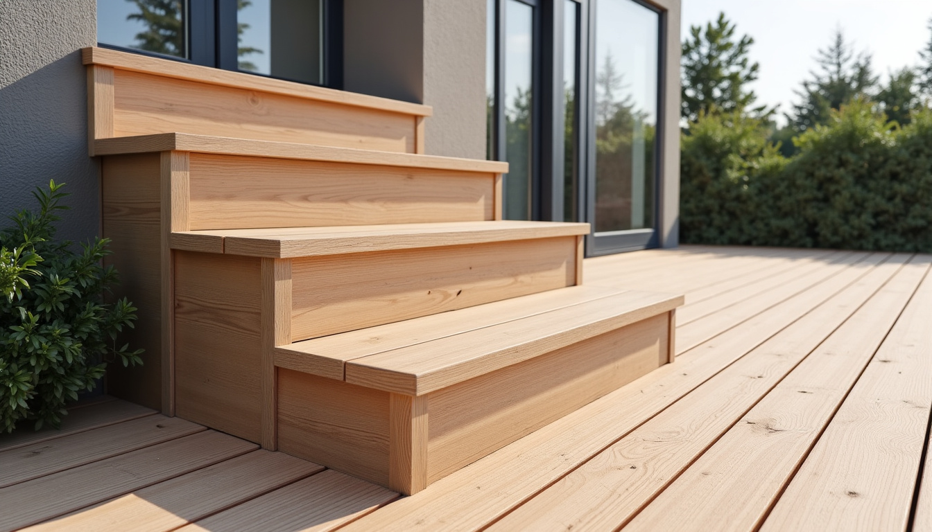 Monte-escalier extérieur installé sur une terrasse en bois
