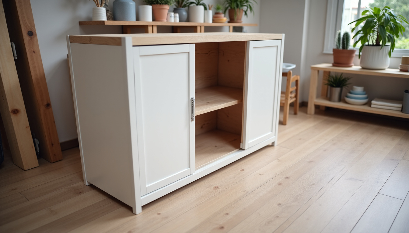 Présentation d’un coffre extérieur étanche dans un magasin de bricolage, avec client en train d’examiner le produit