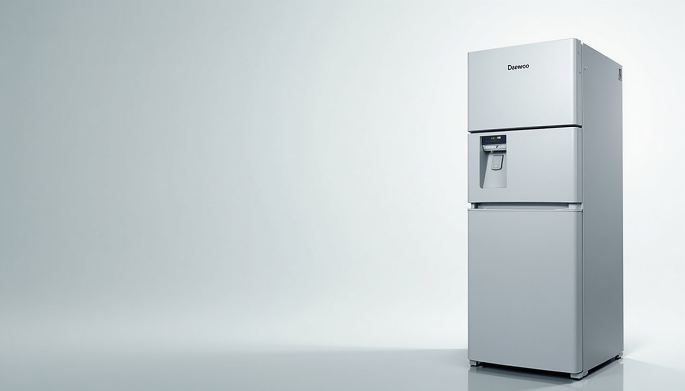 Réfrigérateur Daewoo avec des espaces de ventilation indiqués par des flèches sur les côtés et l