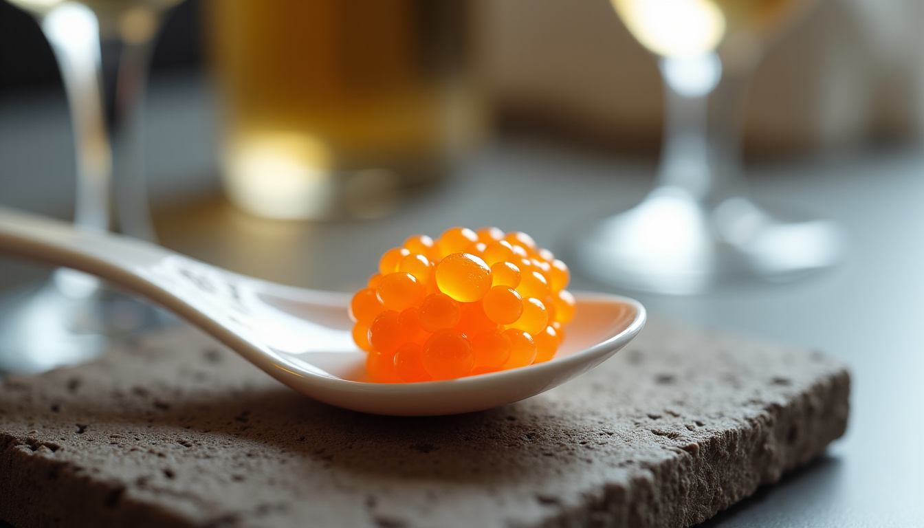 Dégustation de caviar Osciètre de la Maison Barthouil sur une cuillère en nacre