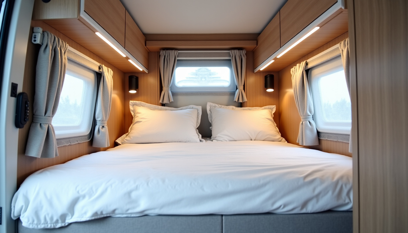 Déploiement d’un lit pavillon dans un camping-car, montrant le mécanisme escamotable en action