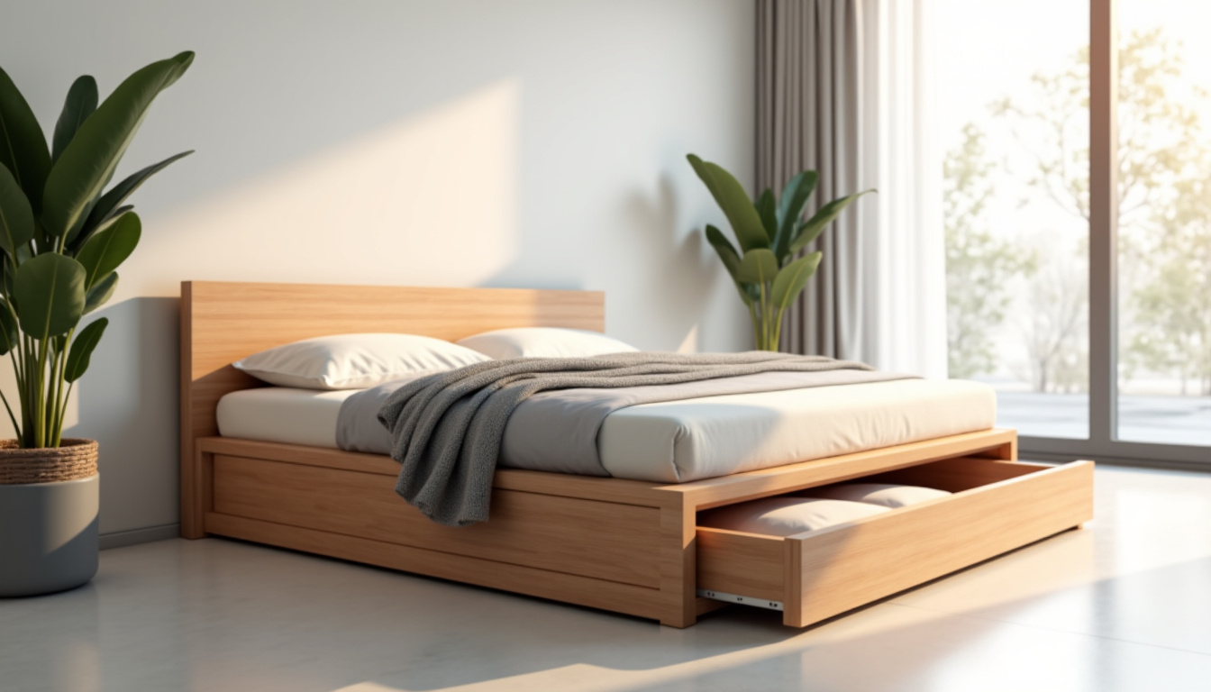 Lit avec rangements intégrés et tiroirs sous le sommier, exemple de solution gain de place proposée par La Redoute Intérieurs