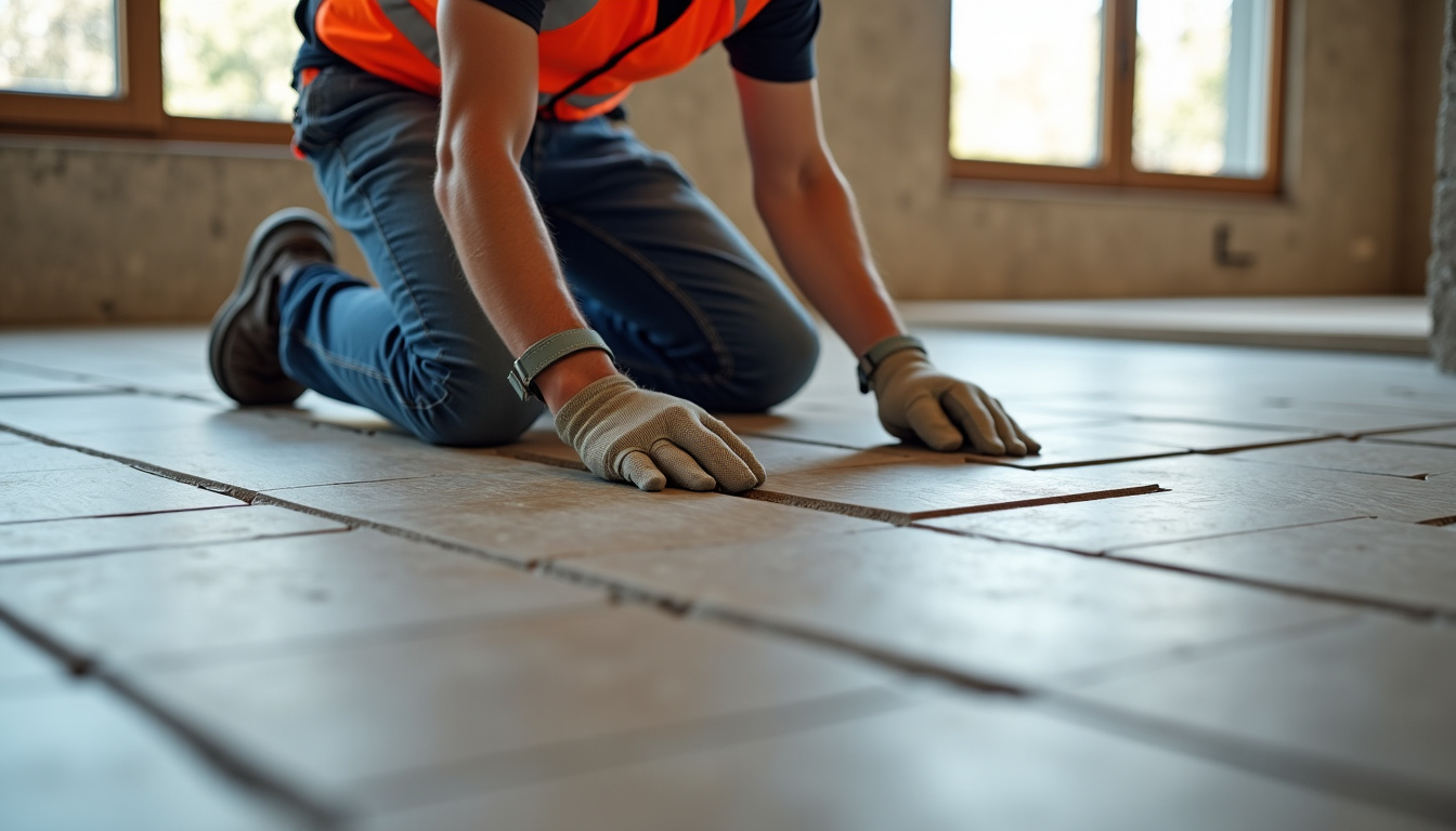 Salon moderne décoré avec un sol en carrelage imitation parquet, des tapis épais et des meubles chaleureux pour contrer l