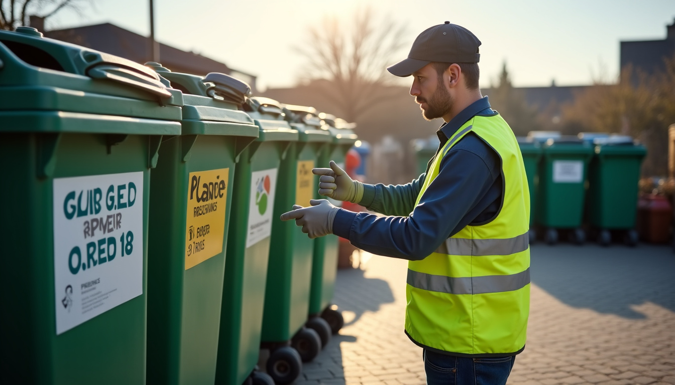Agent municipal en uniforme supervisant le tri des déchets dans la déchetterie de Rouen