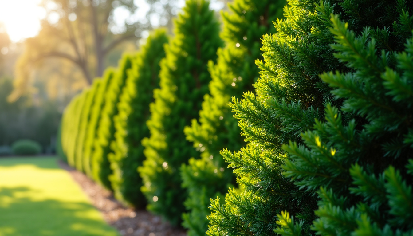 Arbustes persistants en haie: Photinia Red Robin, Laurier cerise et Cyprès de Leyland disposés en alignement