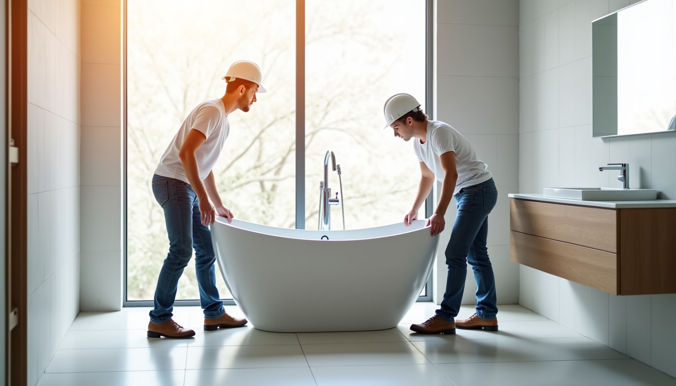 Installation d'une baignoire en acrylique par des professionnels