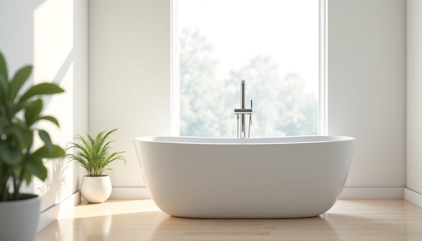 Baignoire en acrylique blanc mat dans une salle de bain moderne