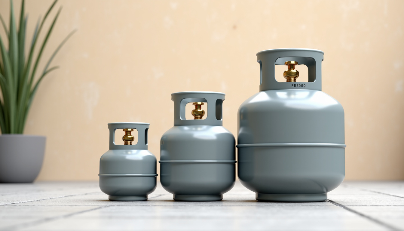 Comparaison visuelle des tailles de bouteilles de gaz pour barbecue: 5 kg, 13 kg et 30 kg