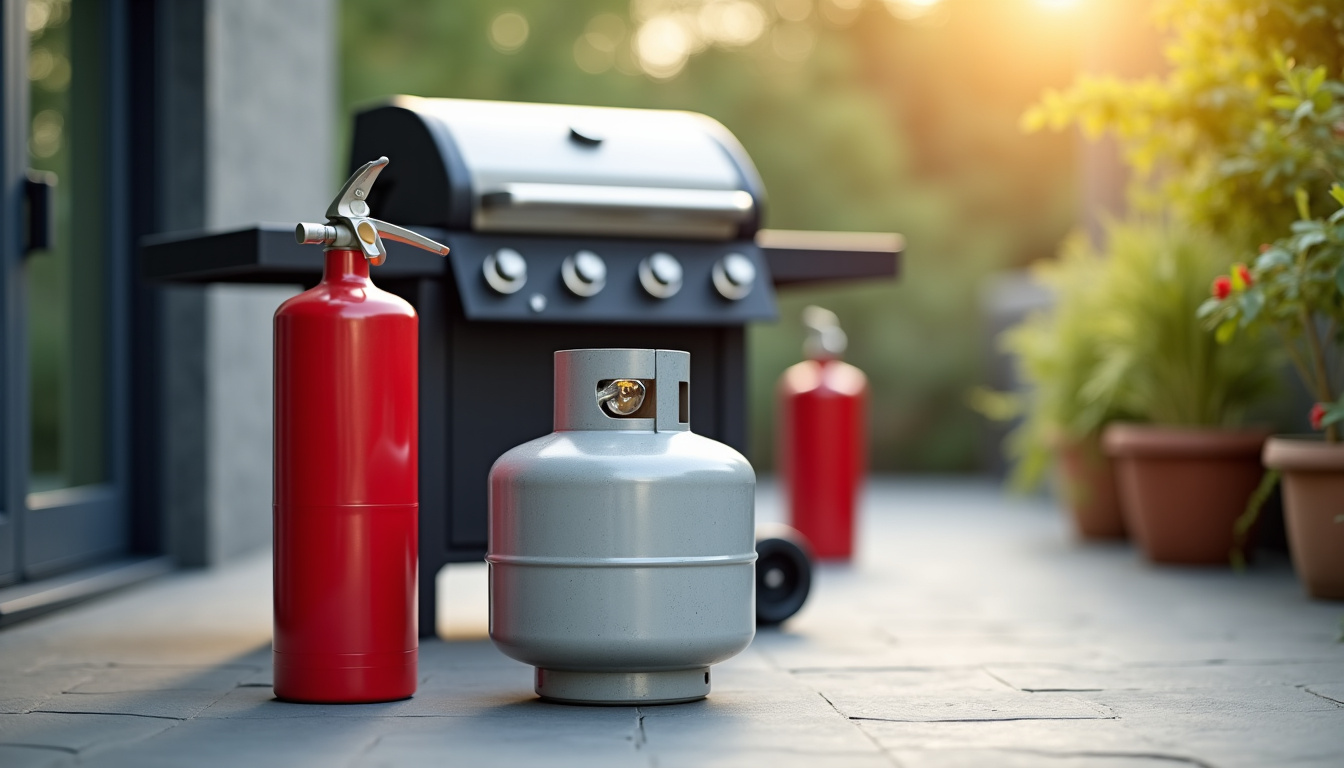 Utilisation sécurisée d'un barbecue à gaz avec bouteille en position verticale et espace dégagé autour