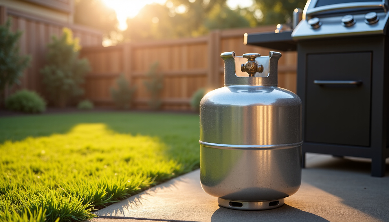 Bouteille de gaz propane stockée à l'extérieur, debout, à l'abri du soleil et sur une surface plane