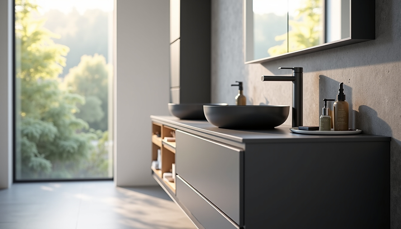 Ensemble meuble, plan vasque et miroir Lapeyre coordonnés en gris anthracite