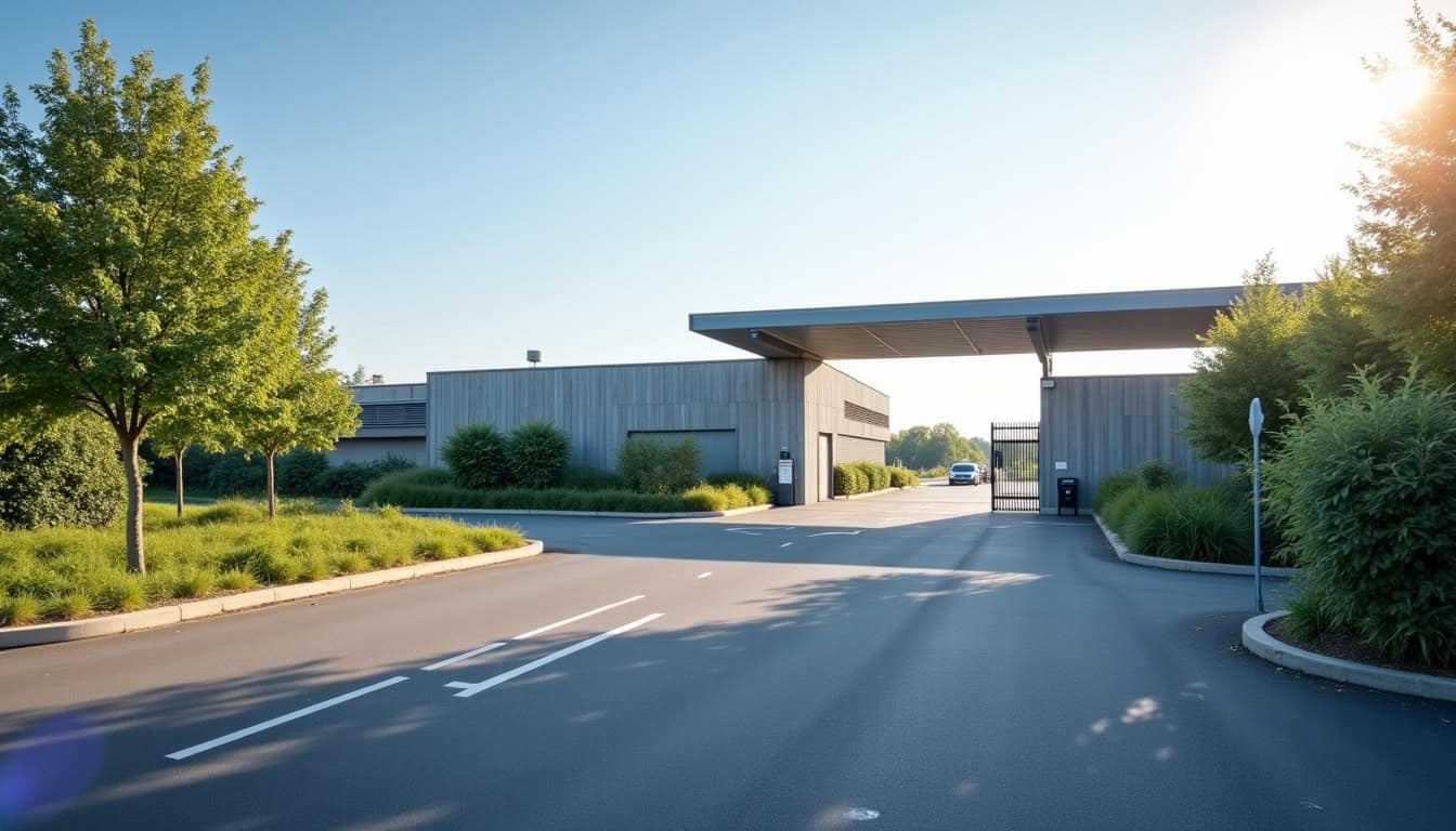 Entrée principale de la déchetterie de Venelles, vue depuis la rue