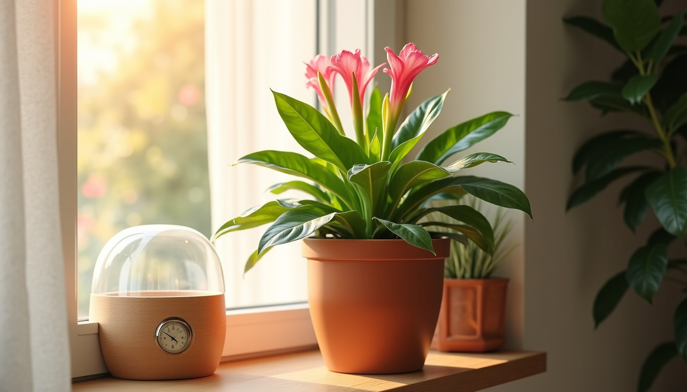 Dipladenia hiverné à l'intérieur, placé près d'une fenêtre ensoleillée