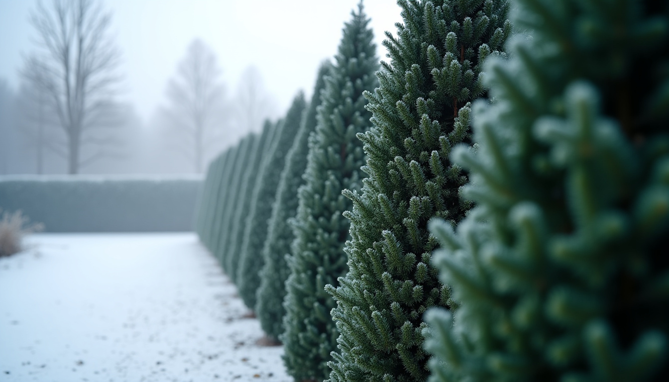 Haie de cyprès de Leyland bien taillée et dense en plein hiver