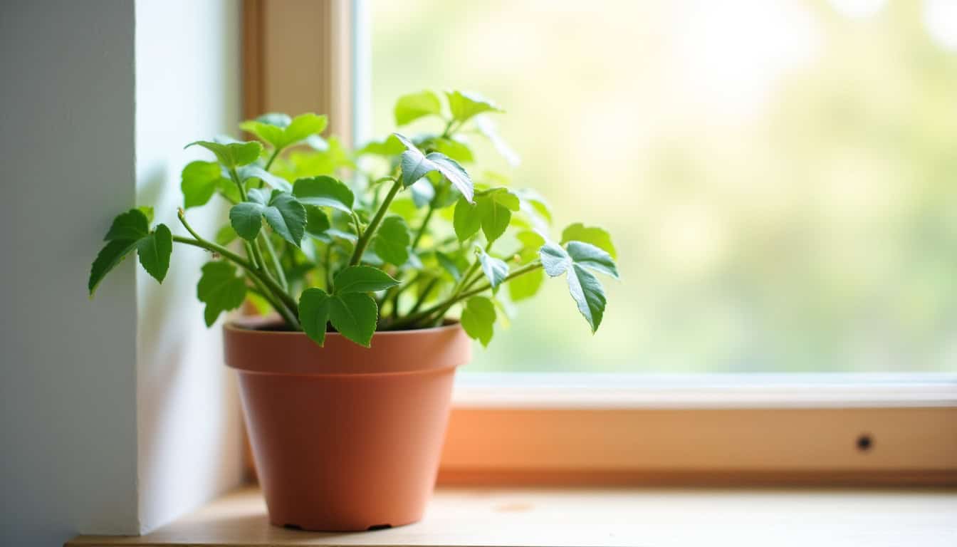 Jeune plant de lierre en pot, bénéficiant d