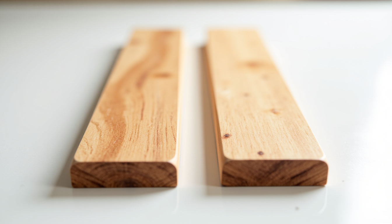 Comparaison visuelle entre une surface traitée avec de la lasure et une surface recouverte de vernis sur bois