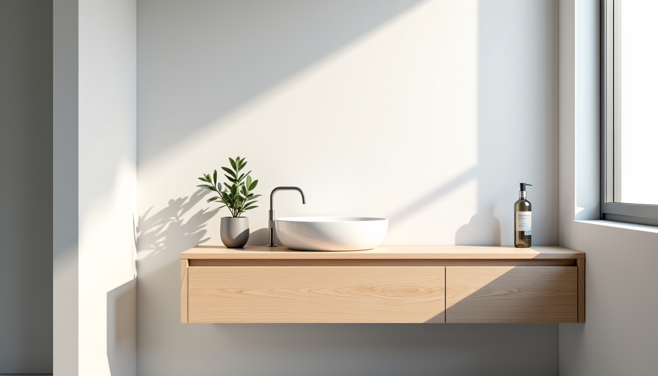 Meuble sous vasque Lapeyre en bois clair avec façade prise en main