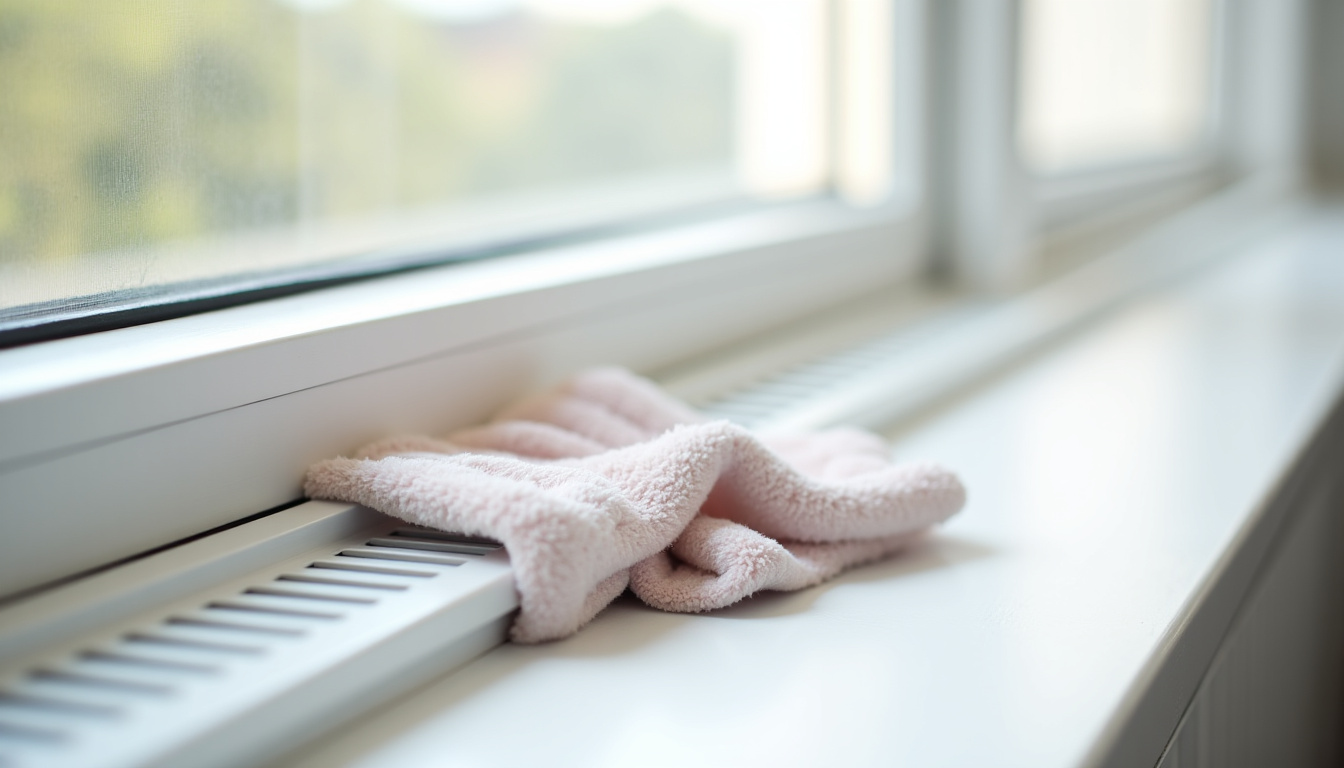 Nettoyage d’un aérateur de fenêtre PVC avec un chiffon doux
