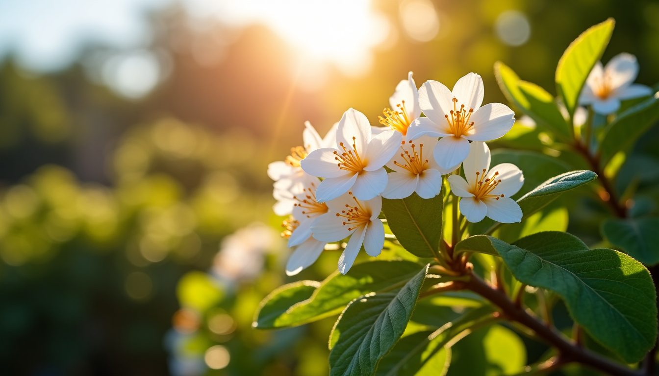 Oranger du Mexique en pleine floraison printanière sous le soleil
