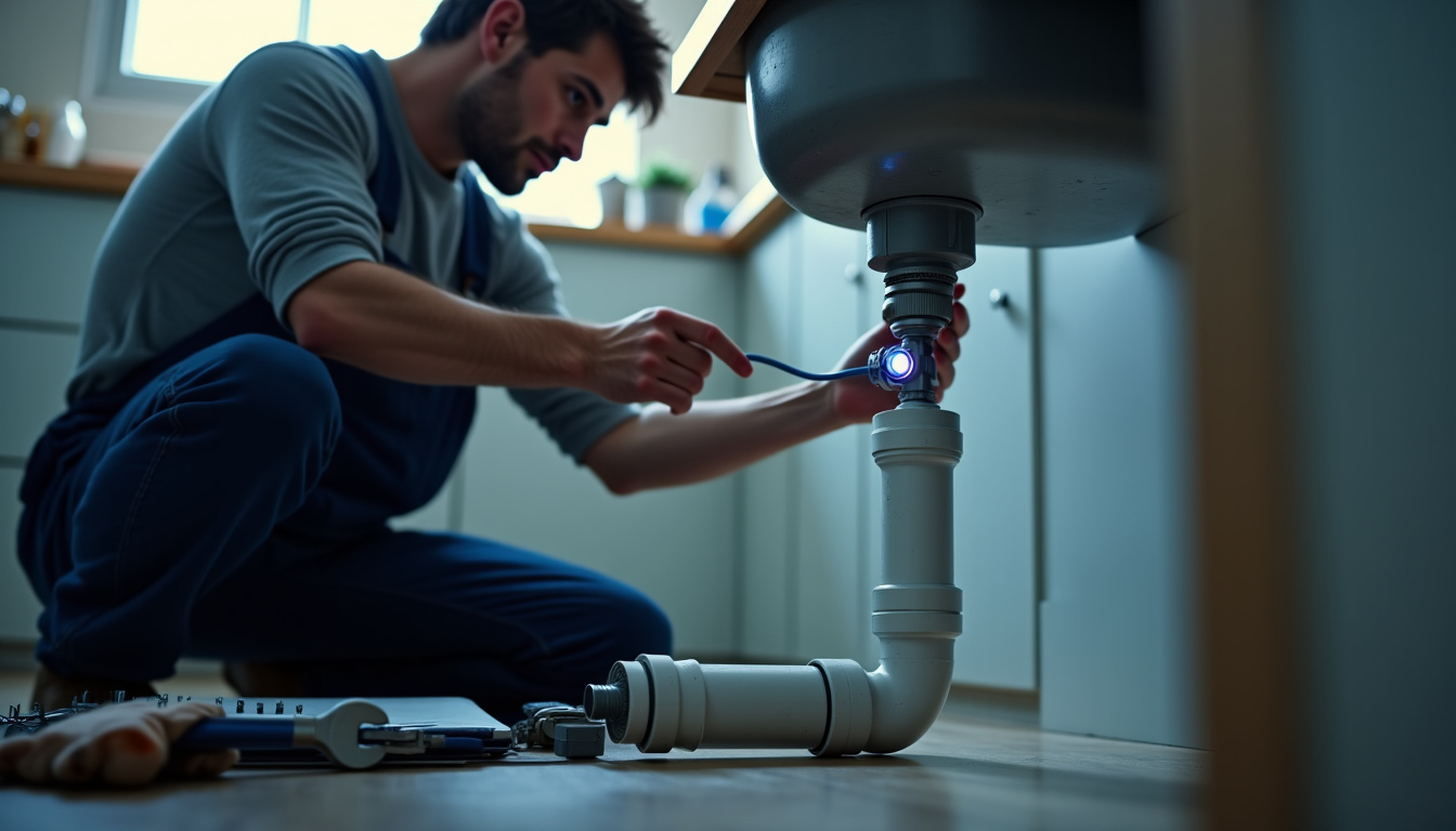 Plombier utilisant une caméra d