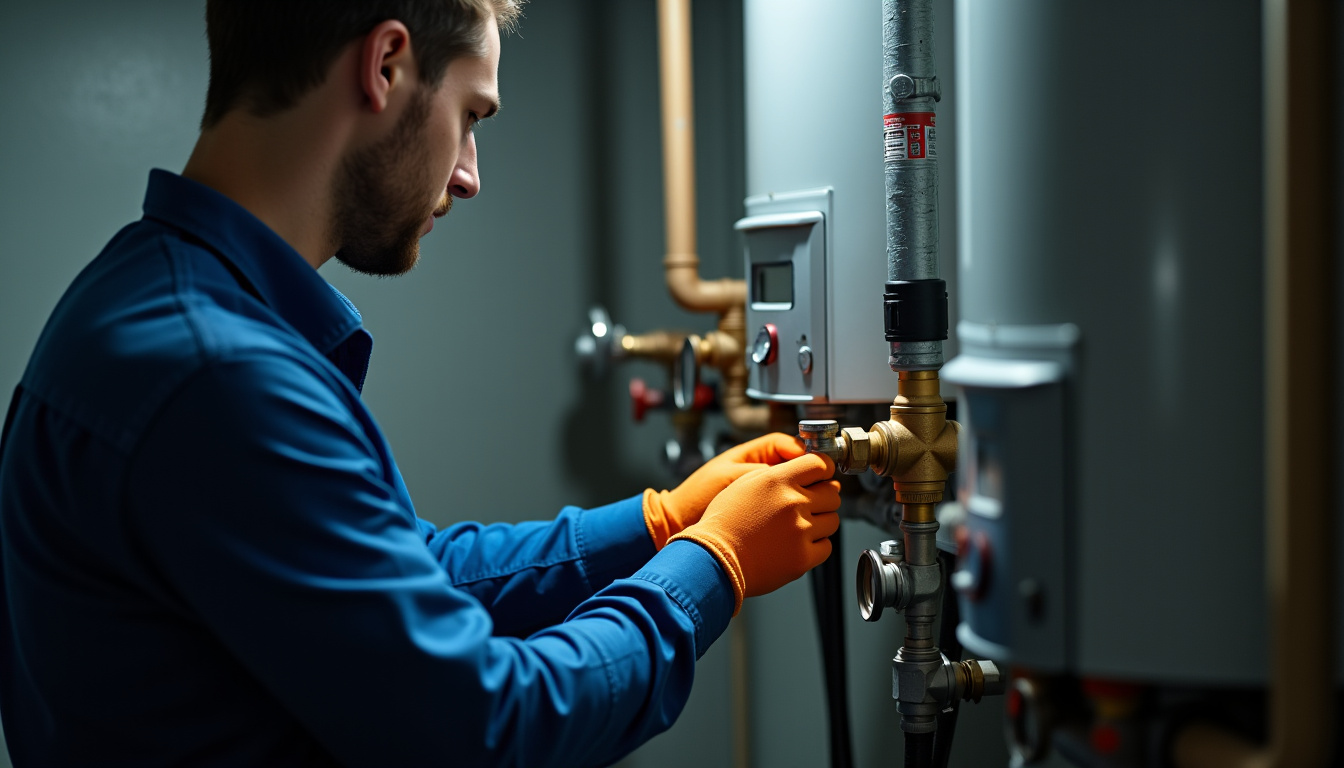 Technicien en train de vérifier un chauffe-eau lors d