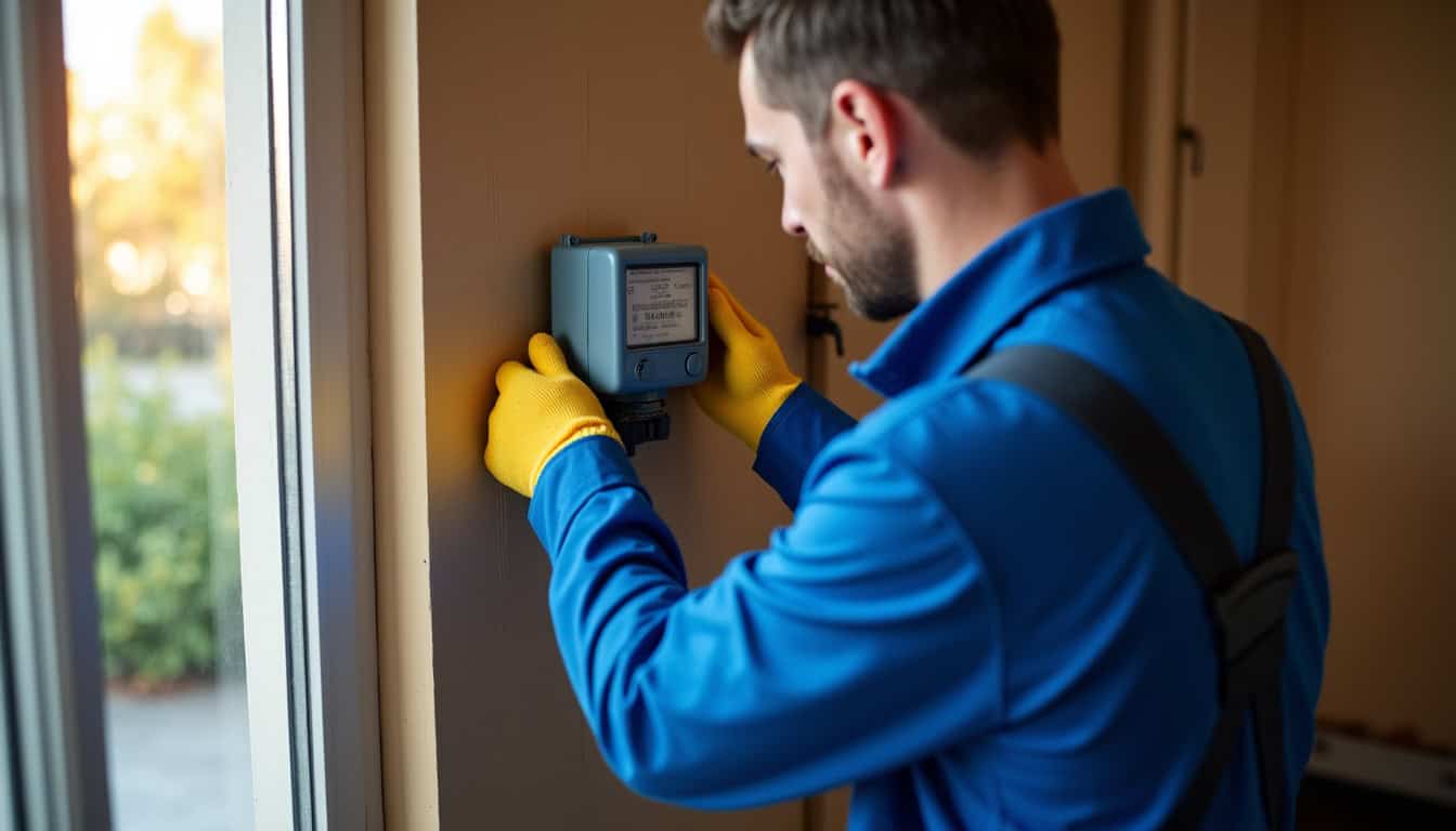Technicien en train d’installer un compteur Gazpar dans une habitation