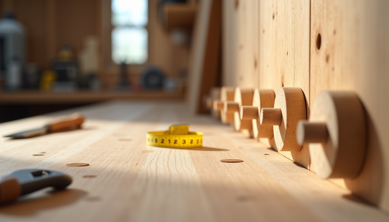 Utilisation de chevilles en bois pour fixer une étagère sur un mur en bois