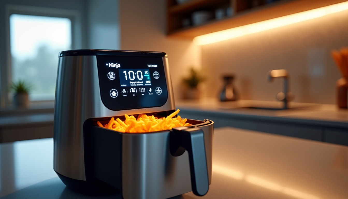 Utilisation du Ninja Air Fryer Deluxe avec écran tactile et panier en cours de cuisson
