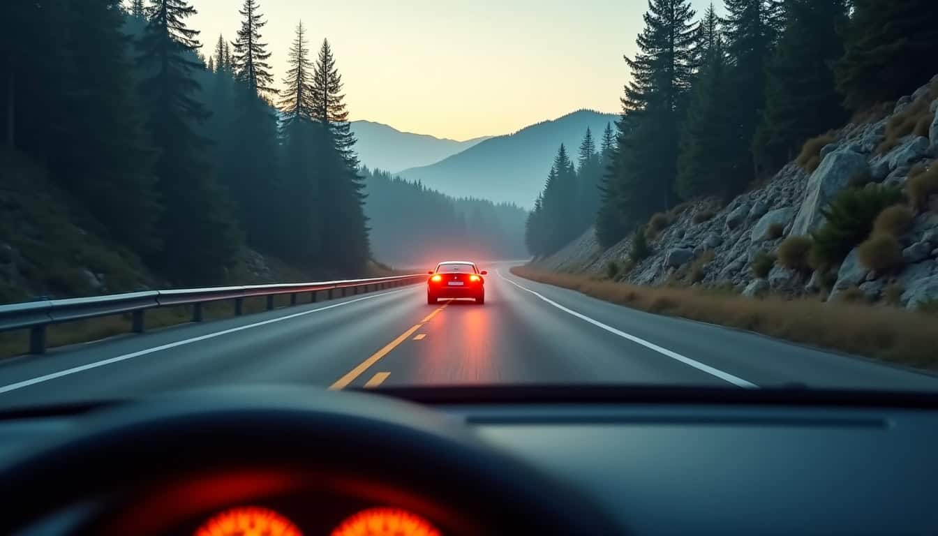 Voiture circulant en montagne avec le voyant moteur allumé