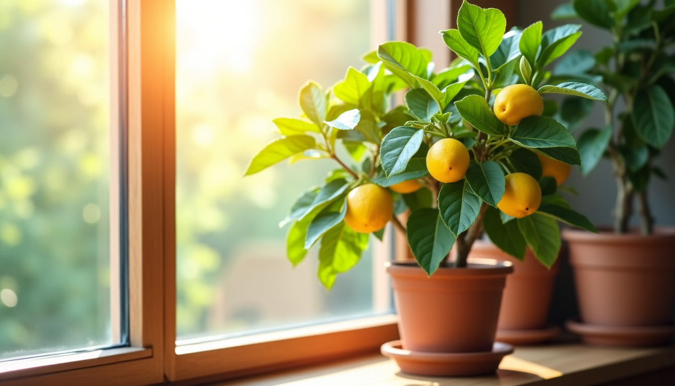 Citronnier en pot placé près d