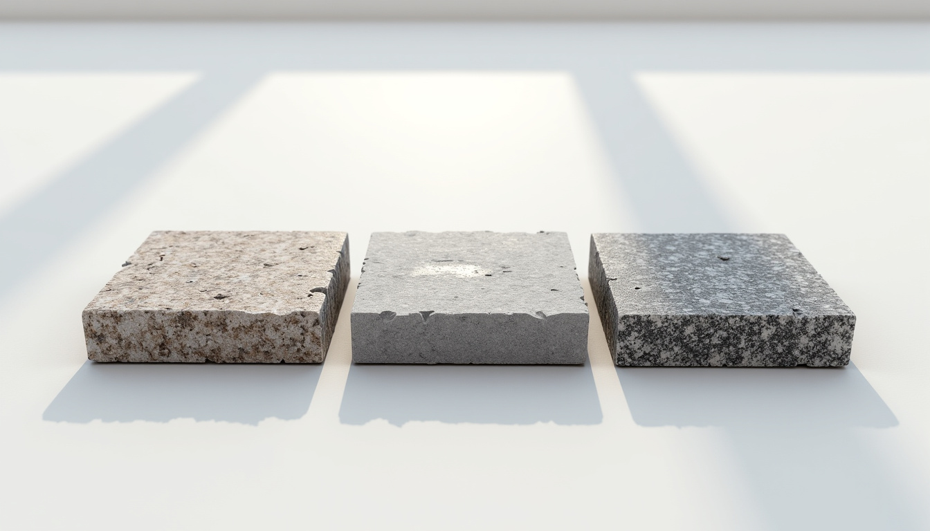 Comparaison des différentes finitions de pavés en granit: brut, scié, flammé