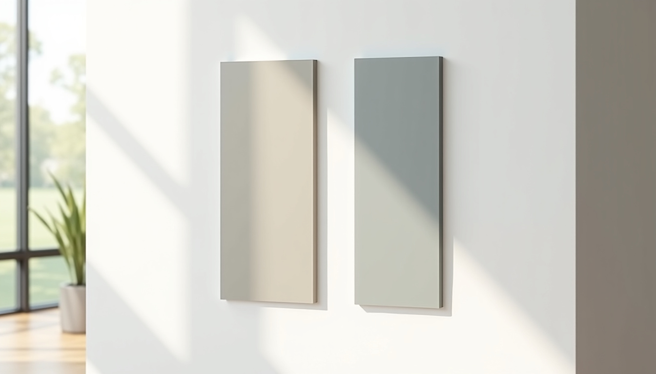 Comparaison entre une finition mate et satinée sur un mur de salon