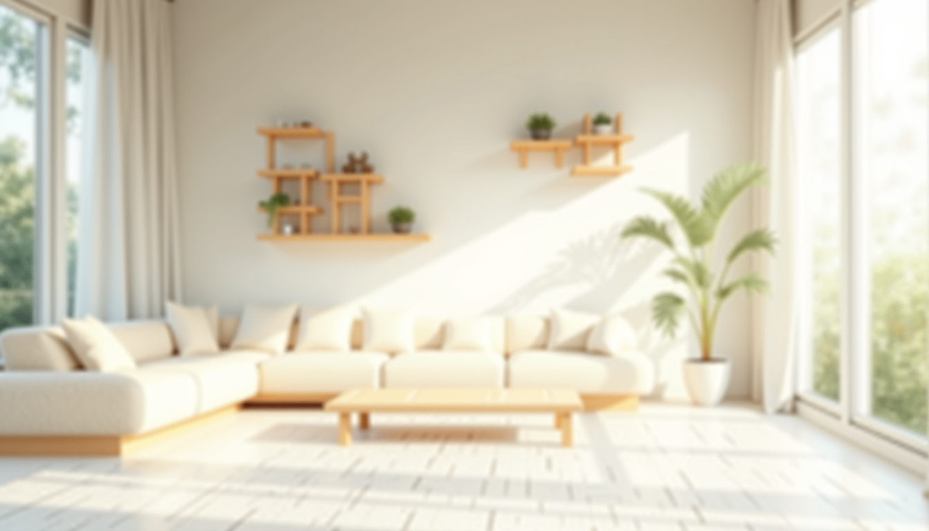 Disposition d’un salon ouvert avec canapé, table basse et étagères modulables