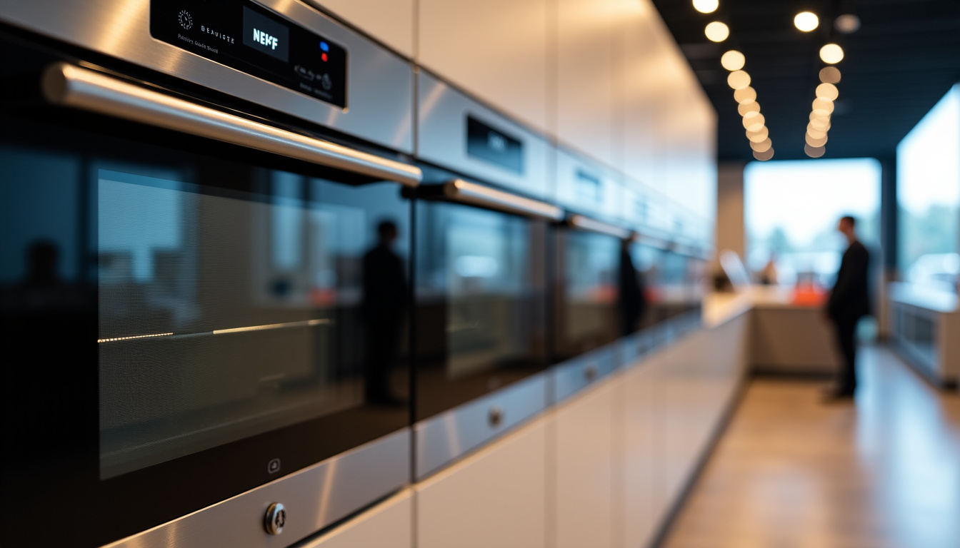 Magasin Boulanger avec un rayon électroménager affichant des fours NEFF à porte escamotable