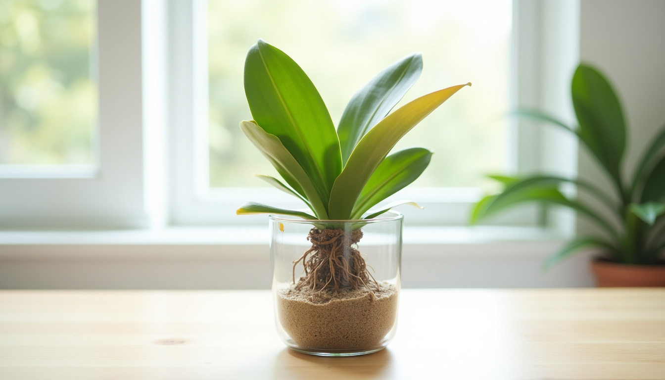 Orchidée avec des feuilles inférieures jaunies naturellement