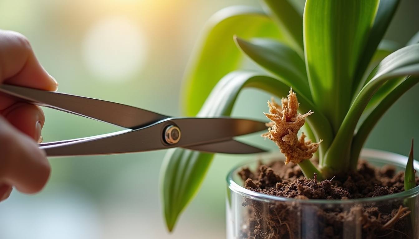 Scissors coupant une hampe florale d