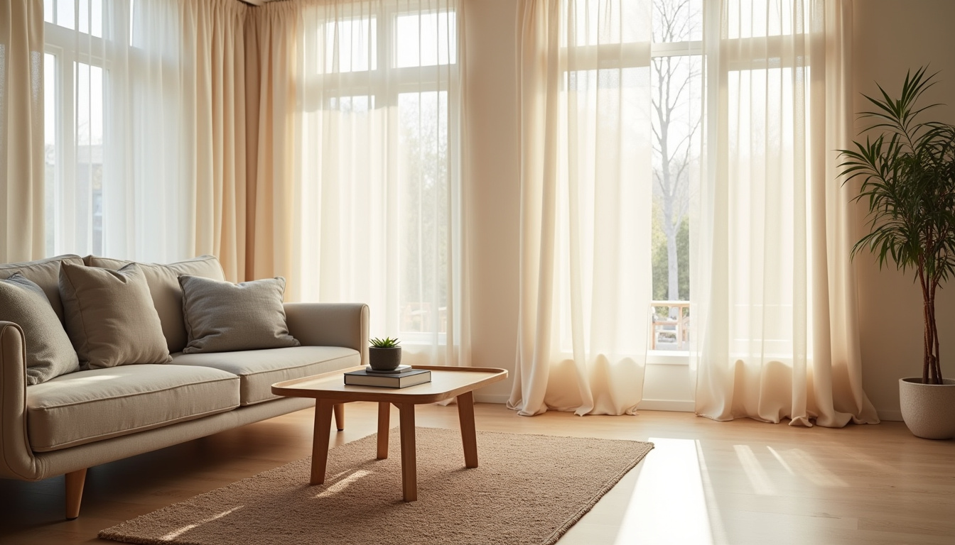 Ambiance déco avec rideaux, coussins et tapis Jysk dans un salon moderne