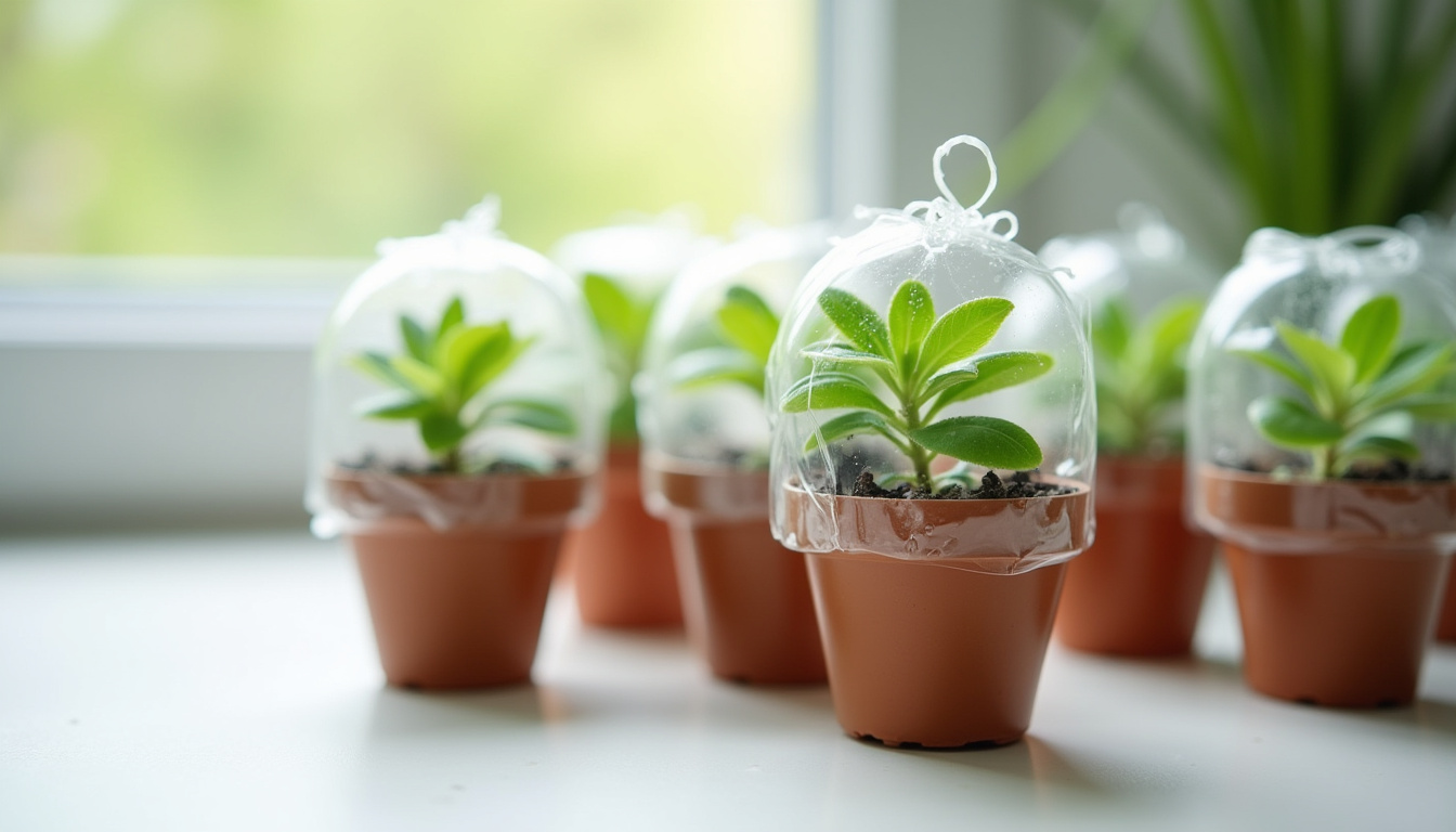 Boutures de lilas sous mini-serre avec film plastique