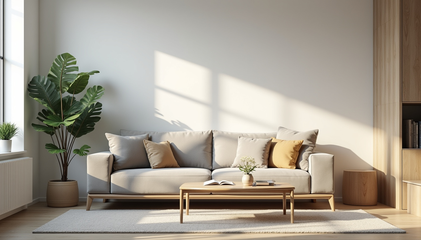 Canapé en microfibre effet cuir dans un salon moderne, avec éclairage naturel mettant en valeur la brillance du tissu