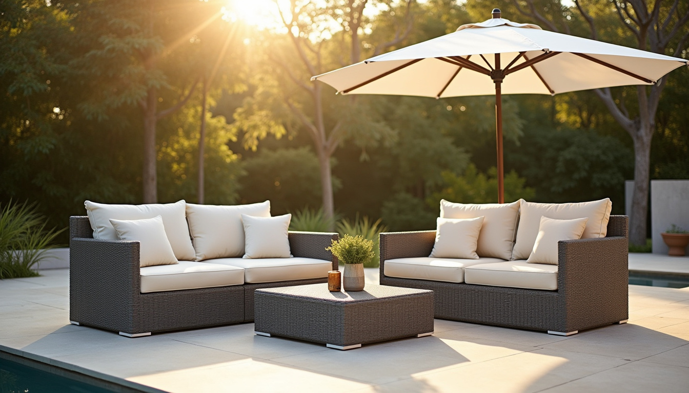 Ensemble de mobilier de jardin Loberon en promotion sur une terrasse
