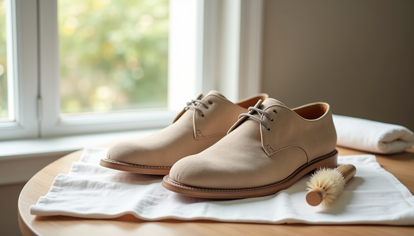 Préparation de chaussures en daim avant nettoyage