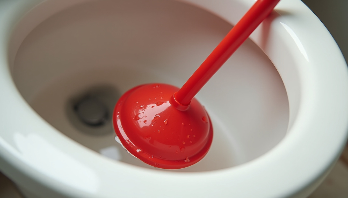 Utilisation d'une ventouse sur une cuvette de toilettes